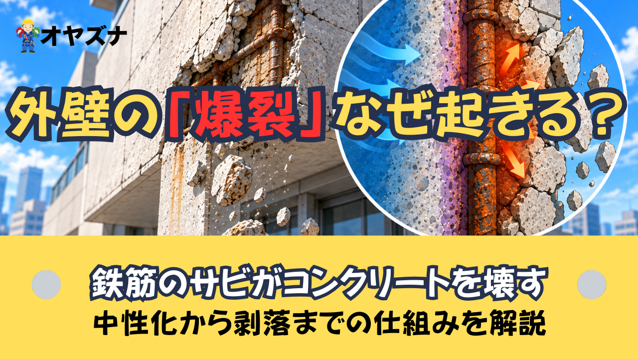 外壁の爆裂(剥落)はなぜ起きる？中性化のメカニズムと放置するリスク