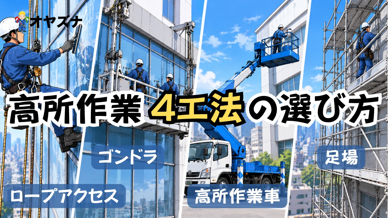 高所作業4工法の選び方｜ロープアクセス・ゴンドラ・高所作業車・足場を比較