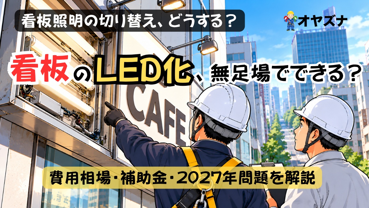 看板のLED化、無足場工法で改修できる？費用相場・補助金・2027年問題を解説